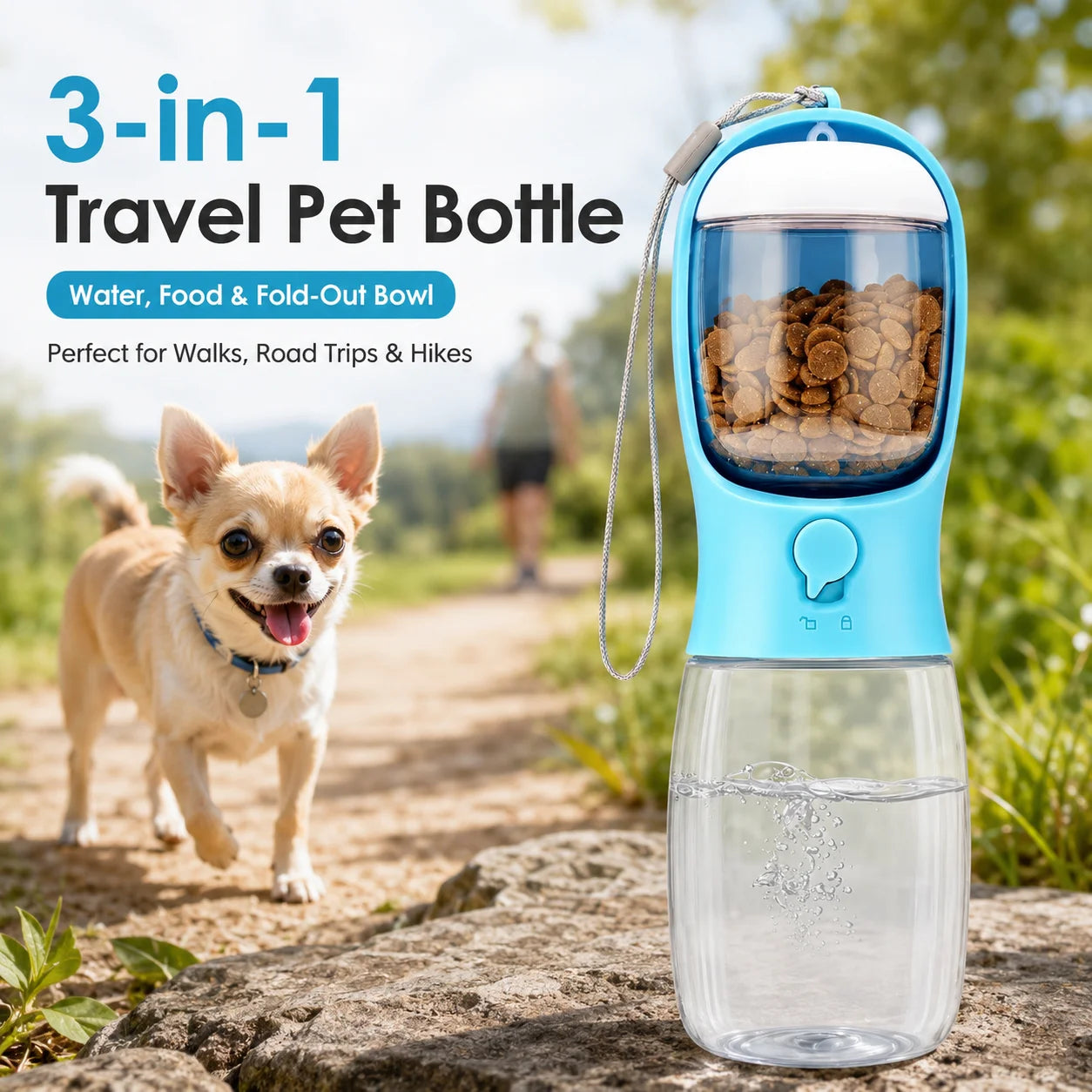 Portable Dog Water Bottle With Food Dispenser Bowl