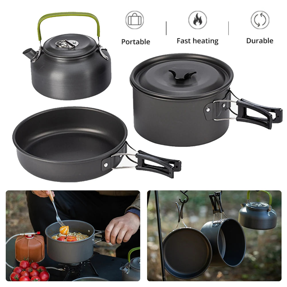 Outdoor Camping Cookware Set Pots Pans Kettle Kit