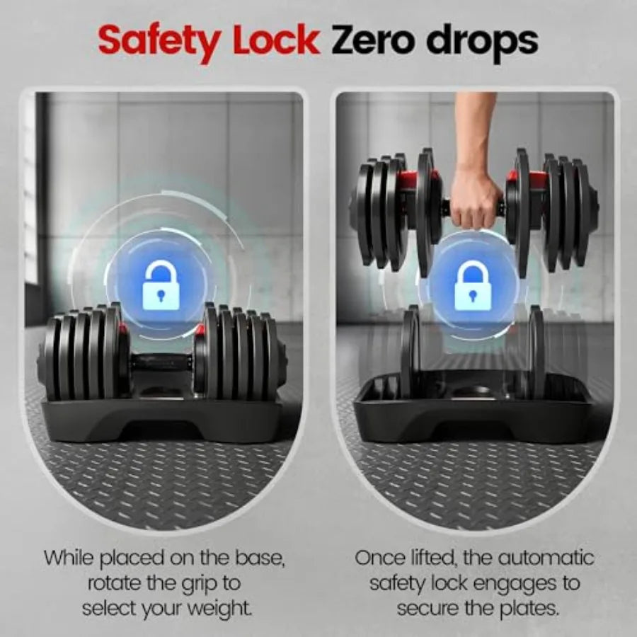 Dumbbell Set With Safety Lock System And Textured Handle