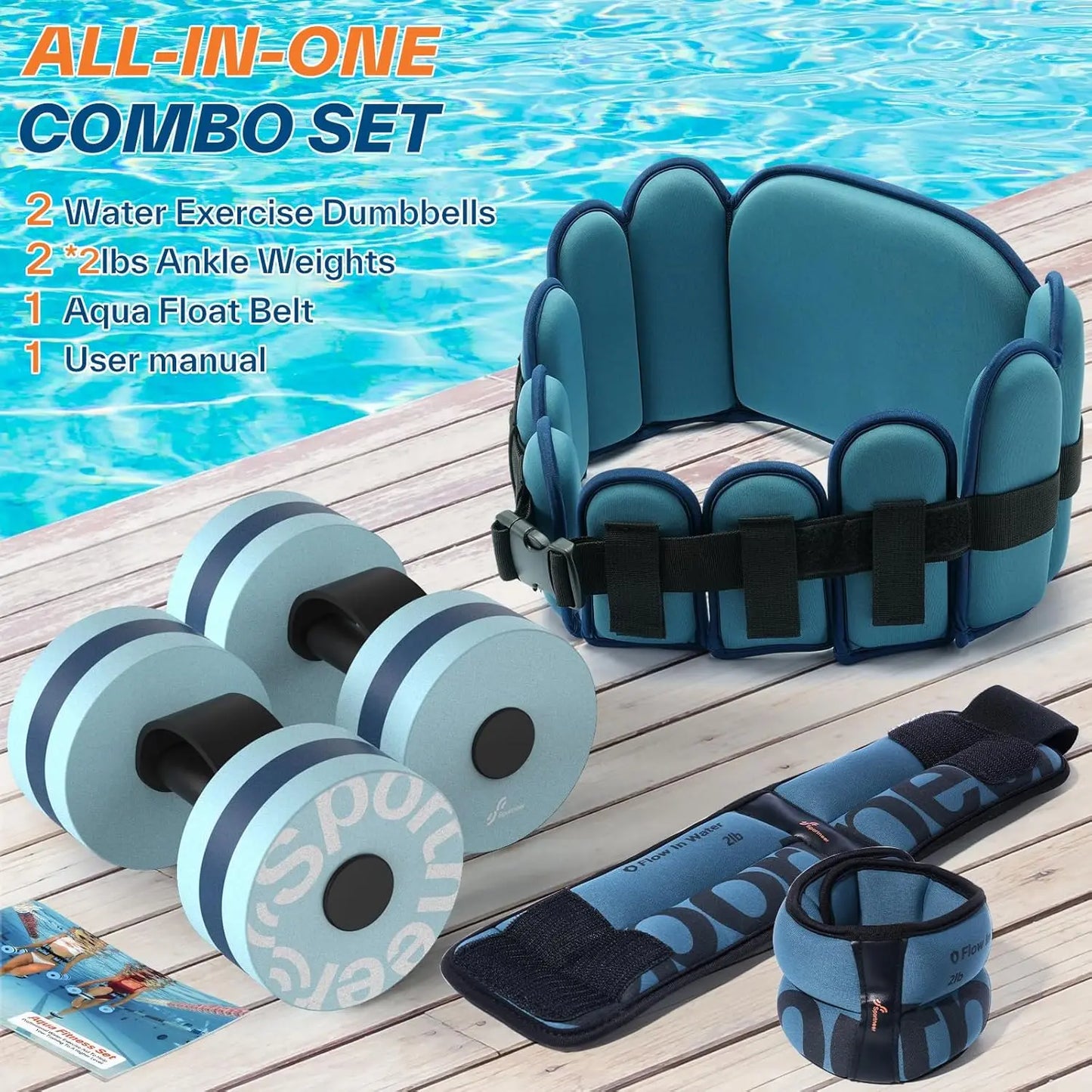 Water Aerobics Exercise Set Dumbbells Belt And Ankle Weights