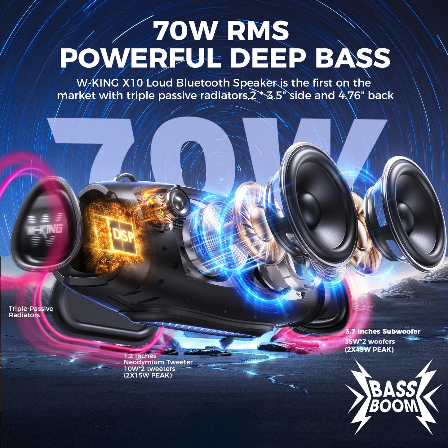 W-King Portable Bluetooth Speaker With Wireless Microphone
