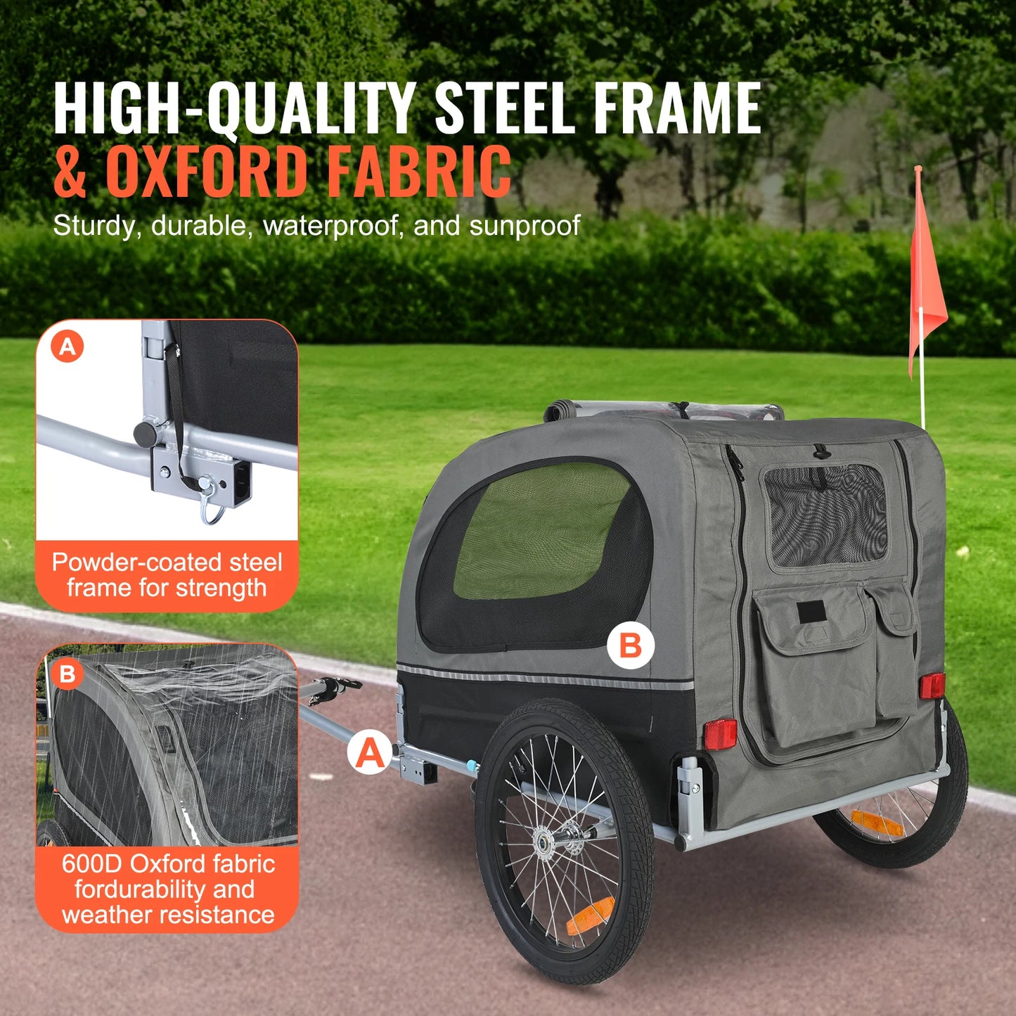 Dog Bike Trailer Cart With Wheels Reflectors Collapsible