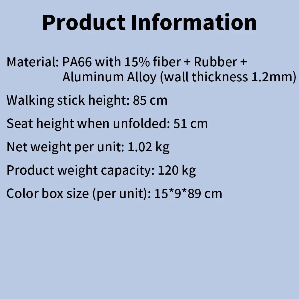 Foldable Walking Cane With Seat 120kg Capacity Hiking