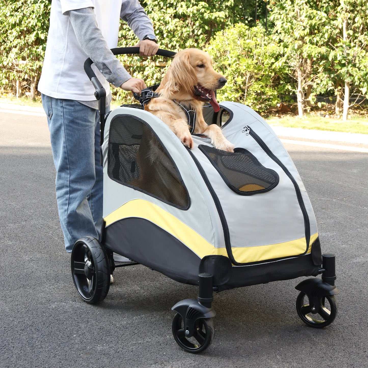 Foldable Portable Dog Stroller Four Wheels Pet Carrier