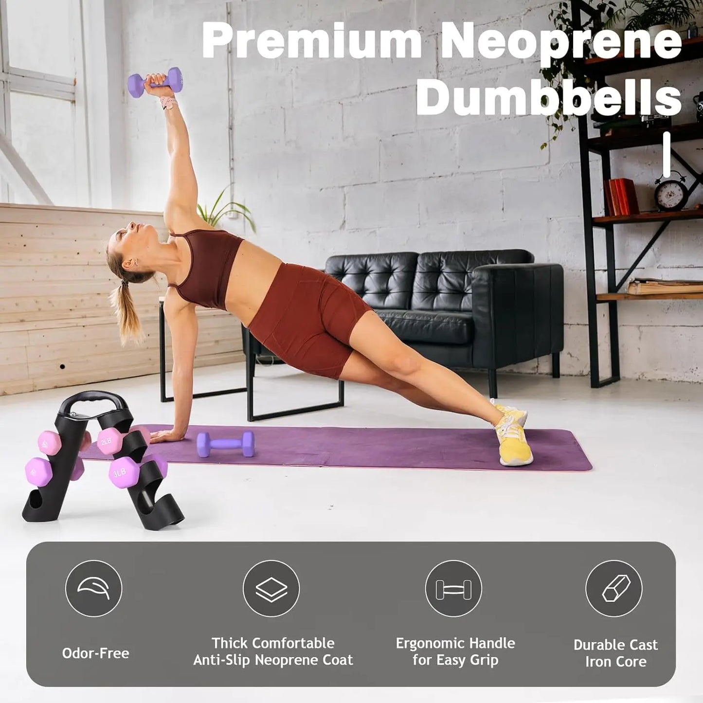 Set of 2 Neoprene Hex Dumbbells With Anti Slip