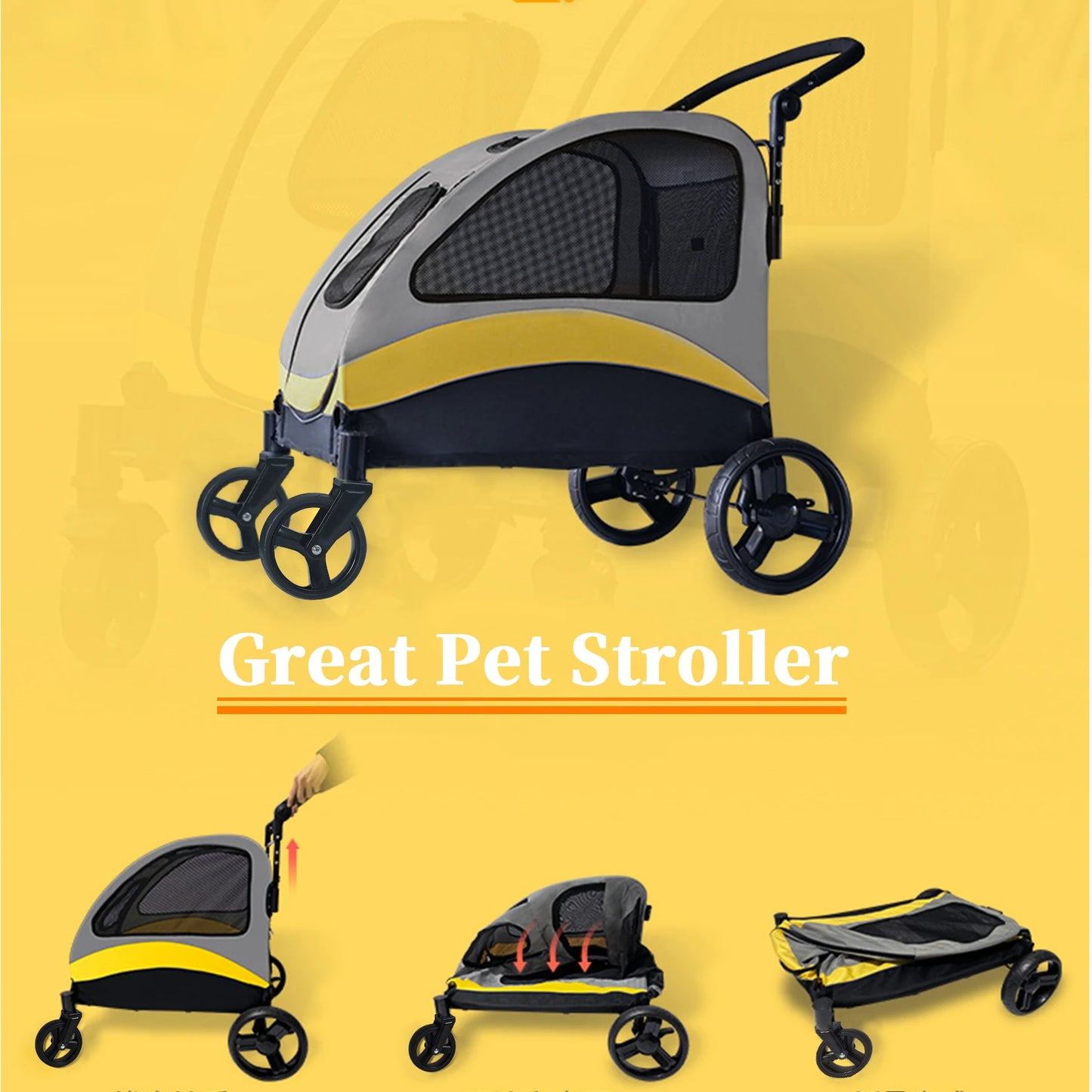 Foldable Portable Dog Stroller Four Wheels Pet Carrier