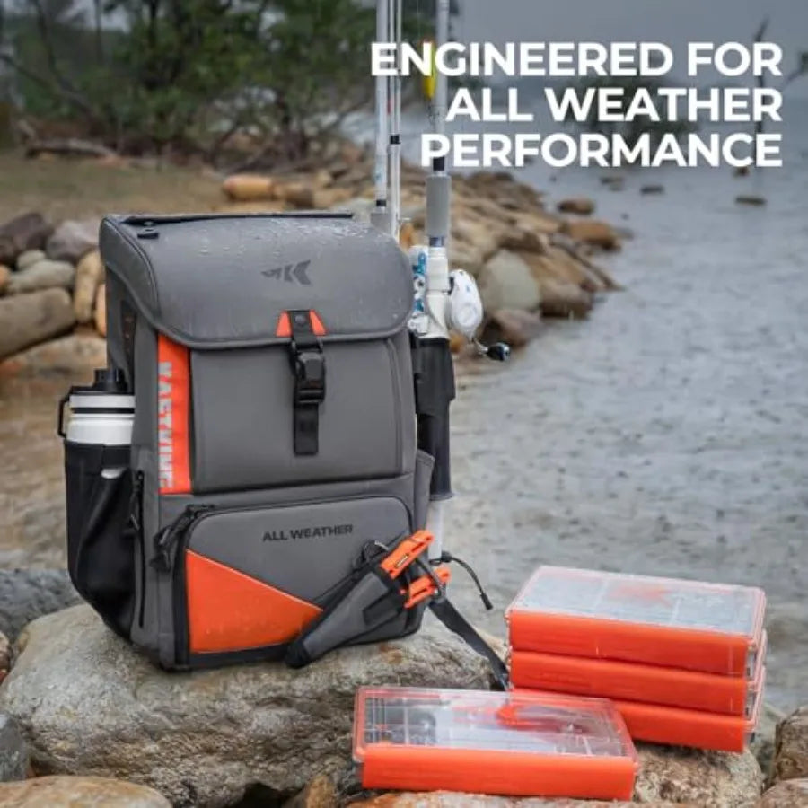 All Weather Fishing Tackle Backpack With 4 Waterproof Boxes