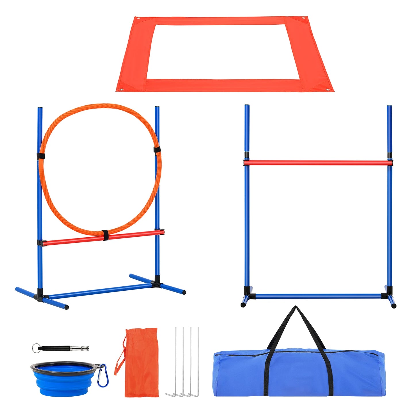 SucceBuy Dog Agility Adjustable High Hurdles Weave Poles Set