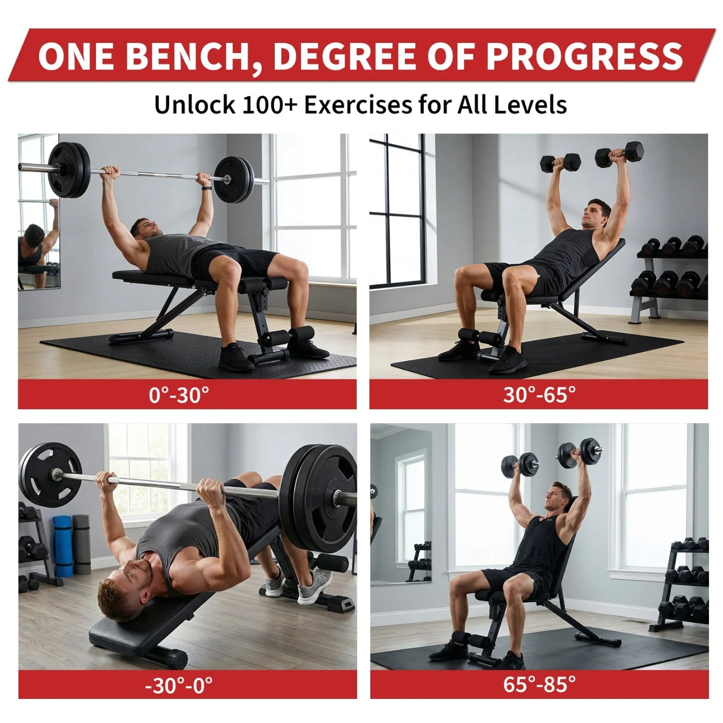 HiMISS Adjustable Weight Bench Leg Extension Preacher Curl