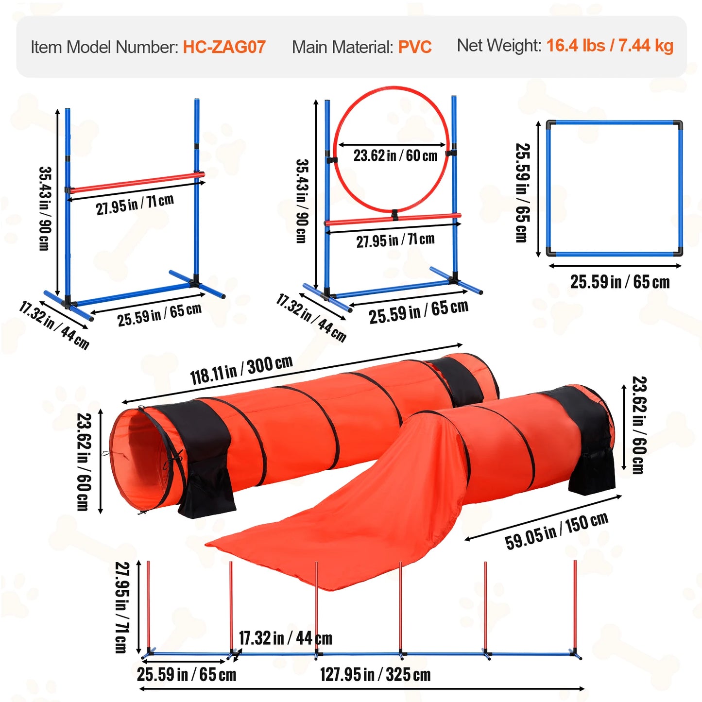SucceBuy Dog Agility Adjustable High Hurdles Weave Poles Set