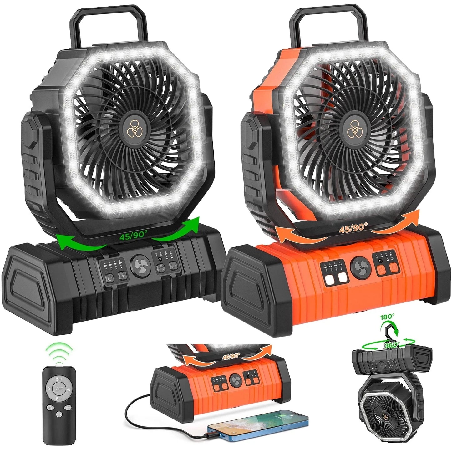 Camping Fan 20000mAh Battery Powered Portable LED Tent Fan