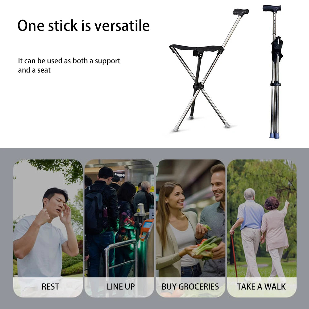 Outdoor Foldable Walking Stick Stool Elderly Heavy Steel