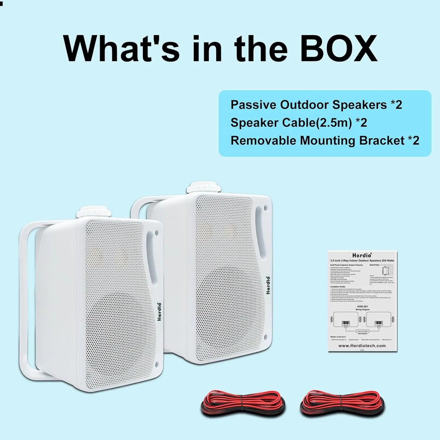 Herdio Outdoor Passive Speakers Pair 200W Three Way