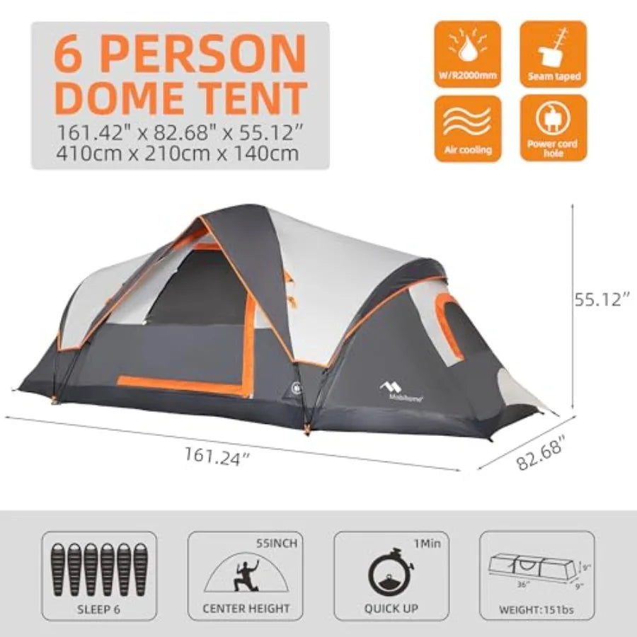 Family Camping Tent Quick Setup Pop Up Dome with Rainfly