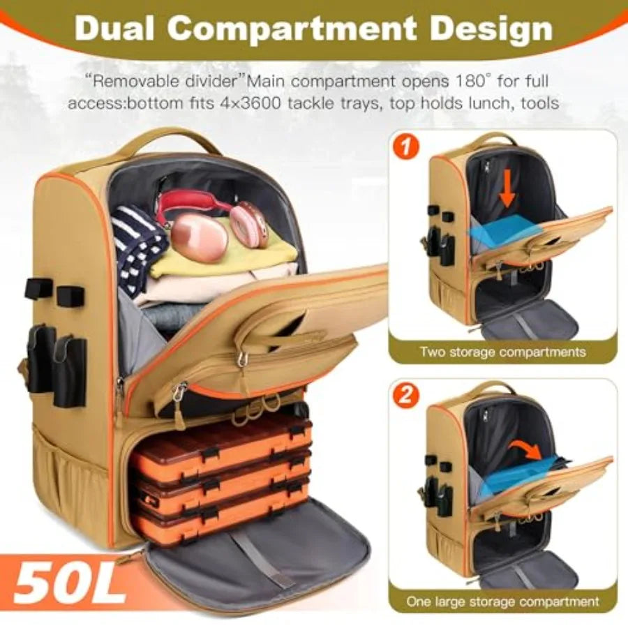 Rolling Fishing Backpack With Rod Holder And Wheels