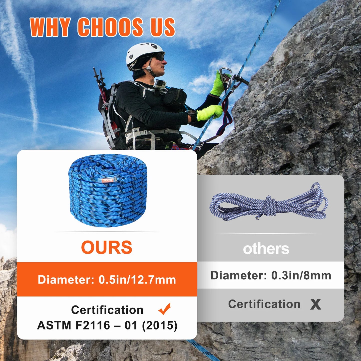 VEVOR Static Climbing Rope 32 kN Break Strength