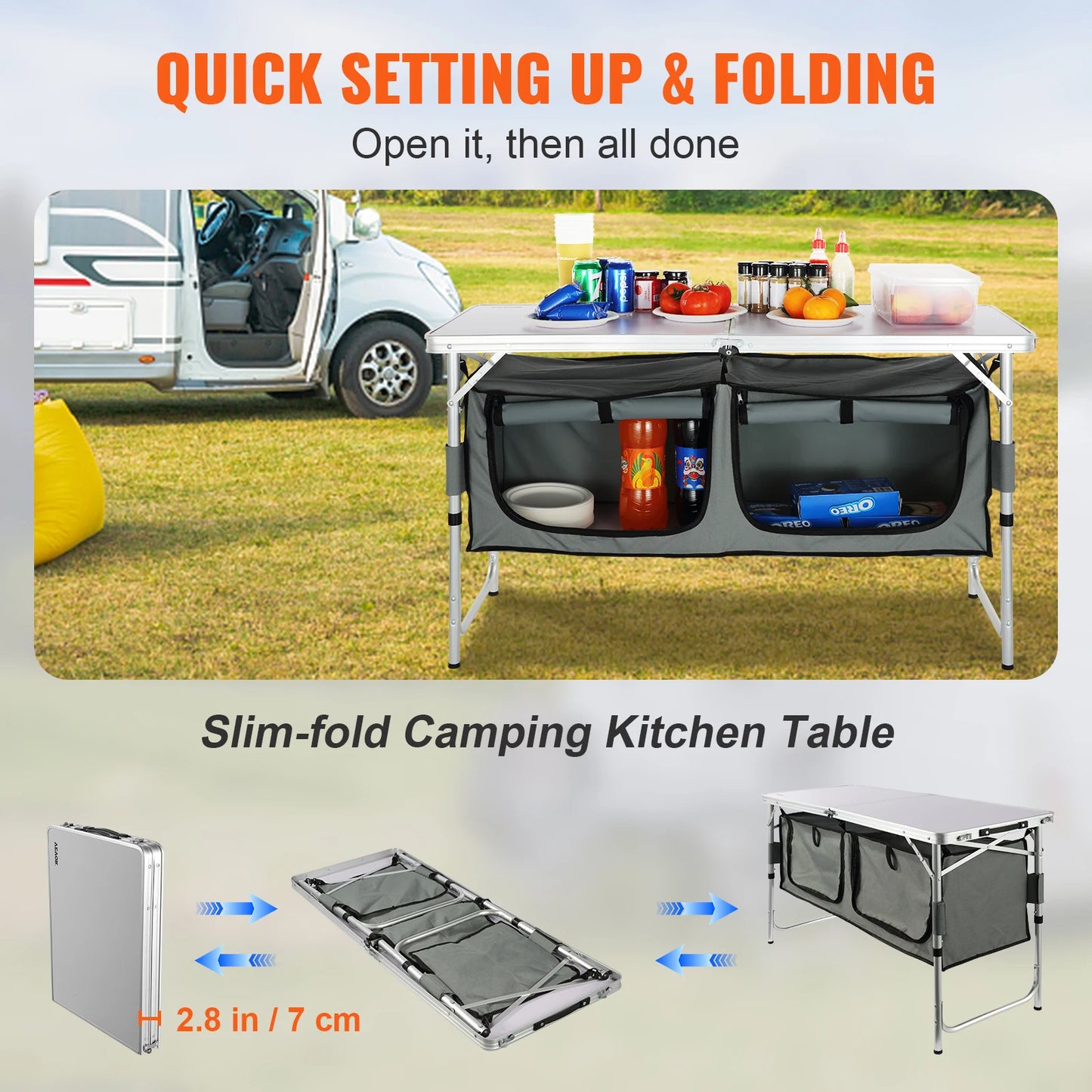 VEVOR Camping Kitchen Table Quick Set Up Folding MDF