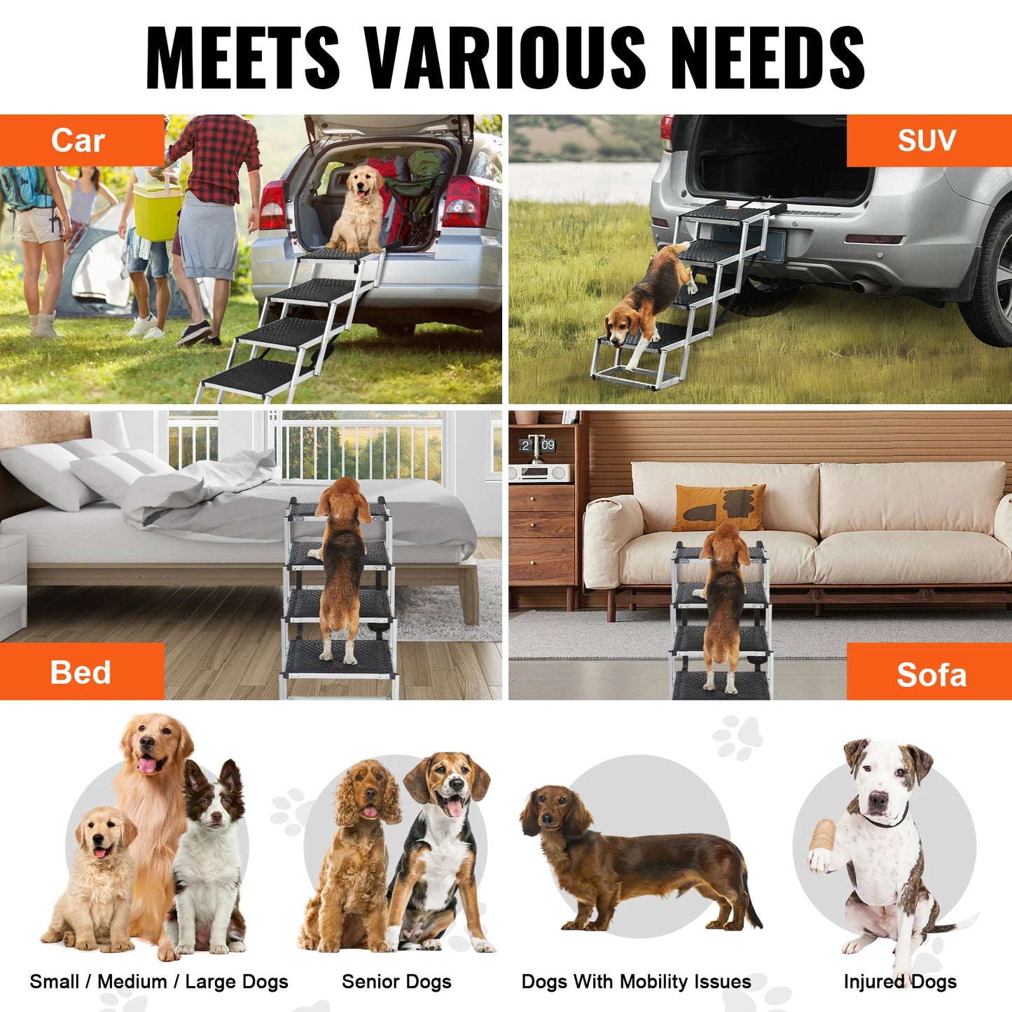 SucceBuy Folding Dog Car Steps Lightweight Aluminum