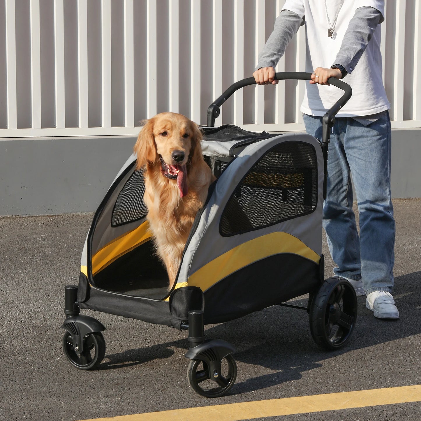 Foldable Portable Dog Stroller Four Wheels Pet Carrier