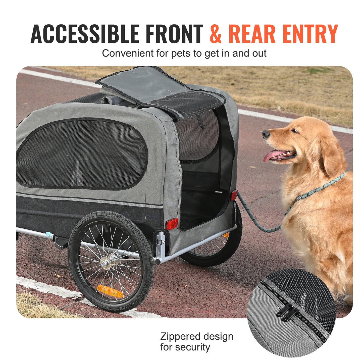 Dog Bike Trailer Cart With Wheels Reflectors Collapsible