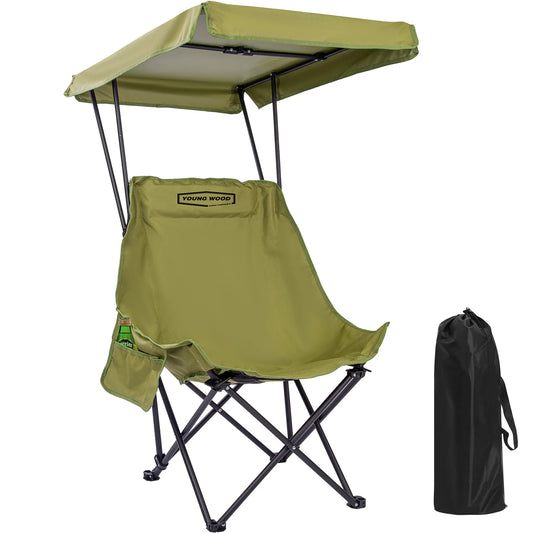 Young Wood Portable Camping Chair With Shade Canopy