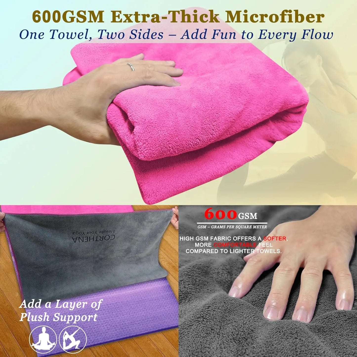 600GSM Extra Thick Yoga Mat Towel for Hot Yoga Fitness
