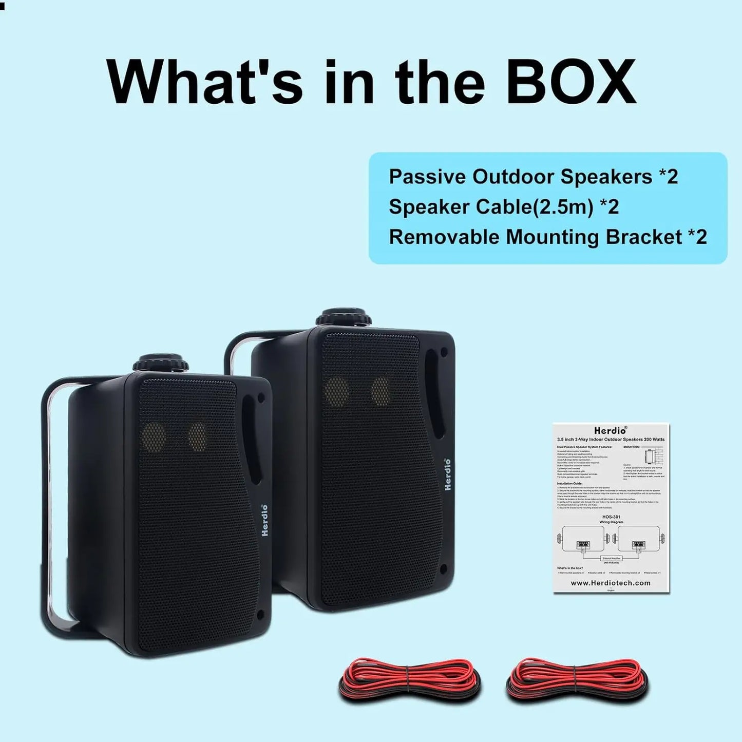 Herdio Outdoor Passive Speakers Pair 200W Three Way