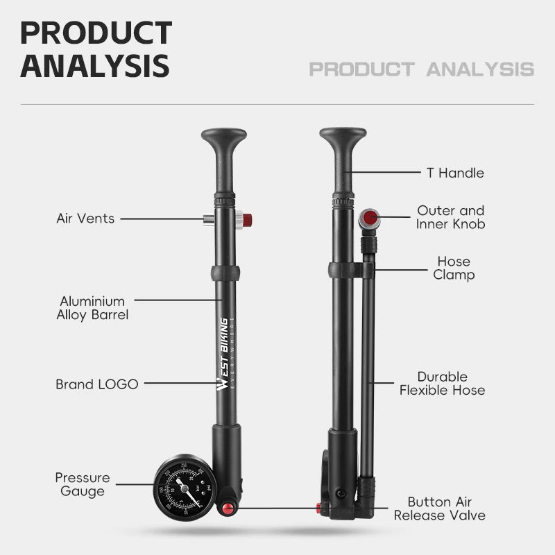 West Biking 400 PSI Bicycle Air Pump High Pressure