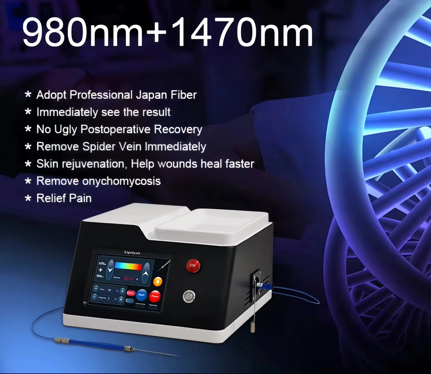 Portable Lipo Laser Machine 980nm 1470nm for Skin Tightening