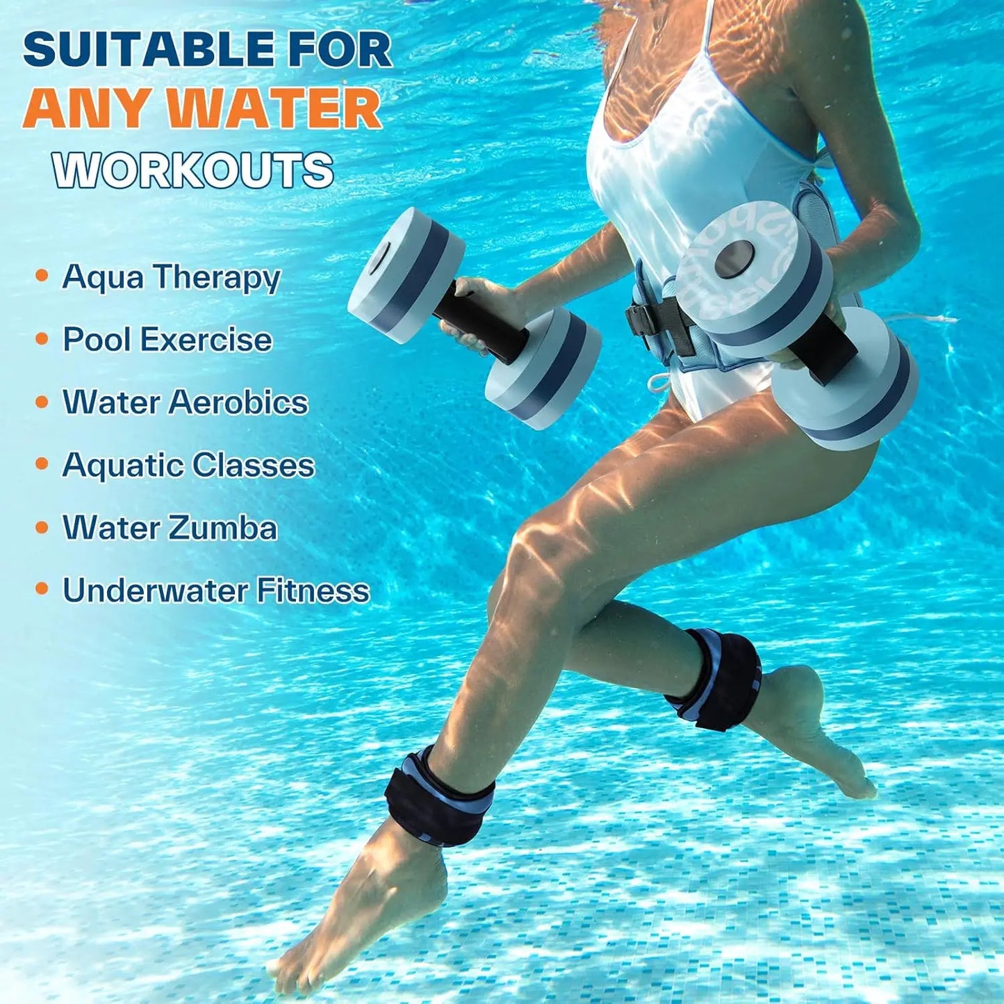 Water Aerobics Exercise Set Dumbbells Belt And Ankle Weights