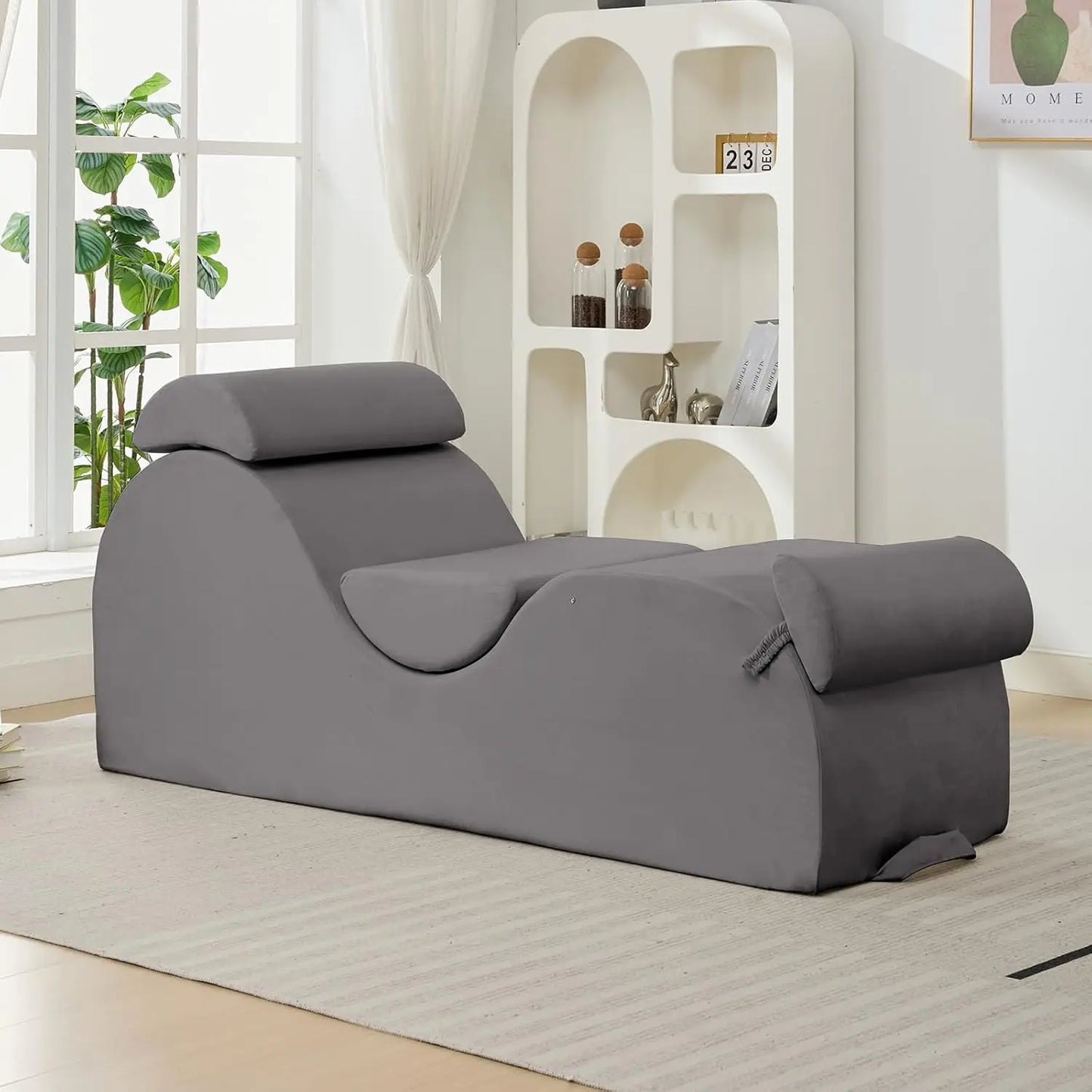 Yoga Chair Lounger With Foam Cushions And Wood Frame Indoor