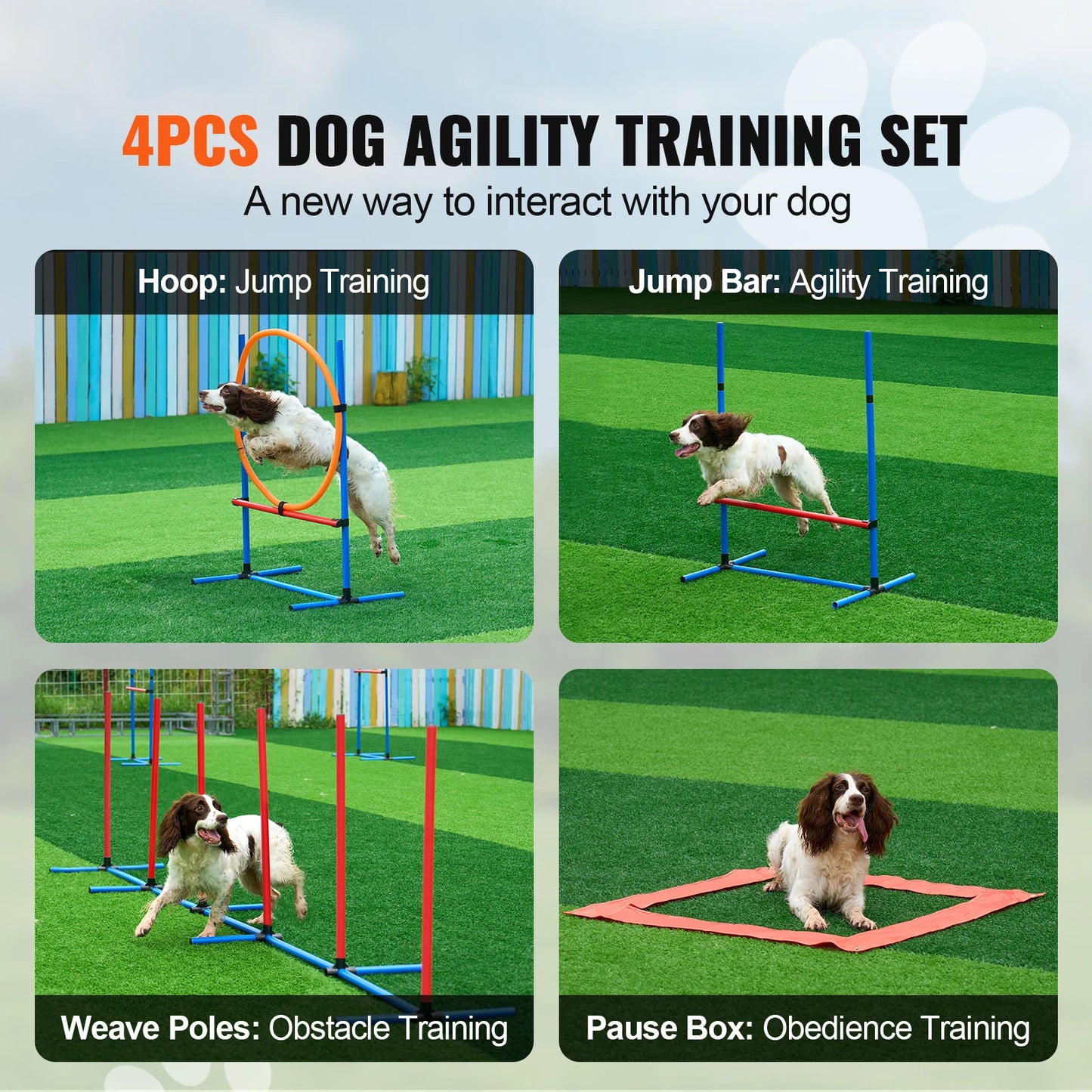 SucceBuy Dog Agility Adjustable High Hurdles Weave Poles Set