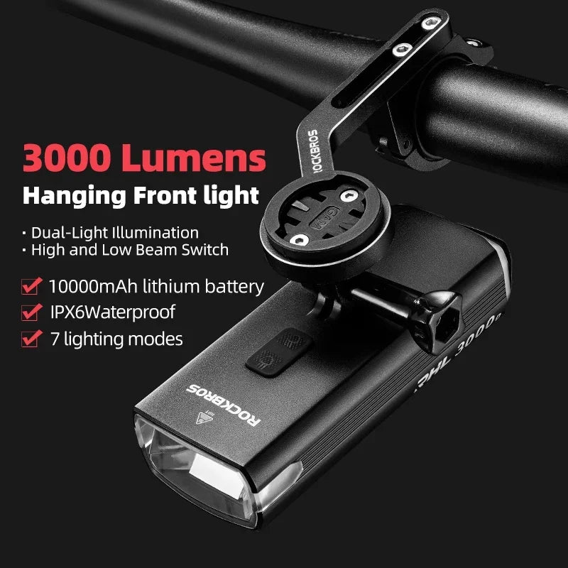 ROCKBROS 3000LM Bike Front Light 10000mAh Type C