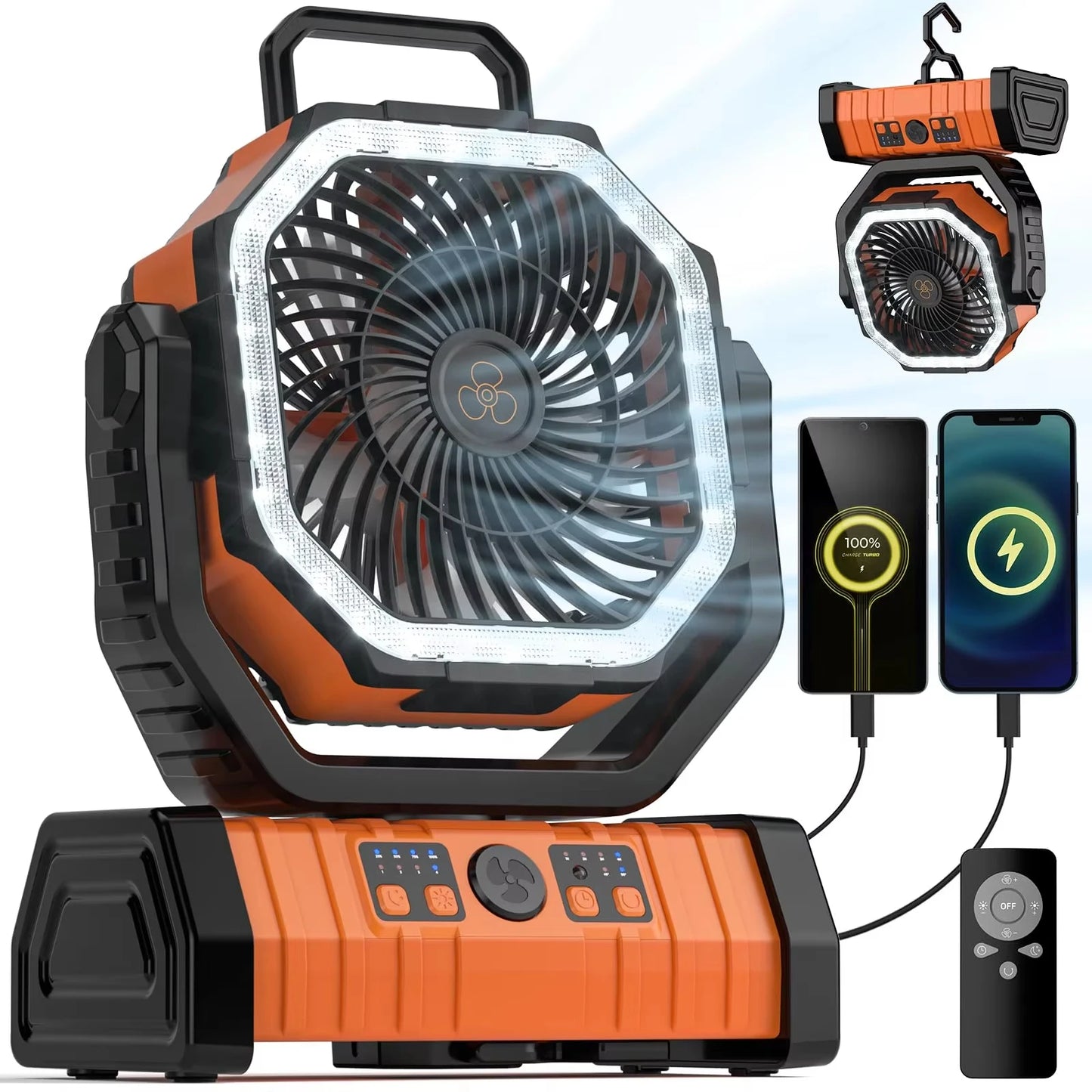 Camping Fan 20000mAh Battery Powered Portable LED Tent Fan