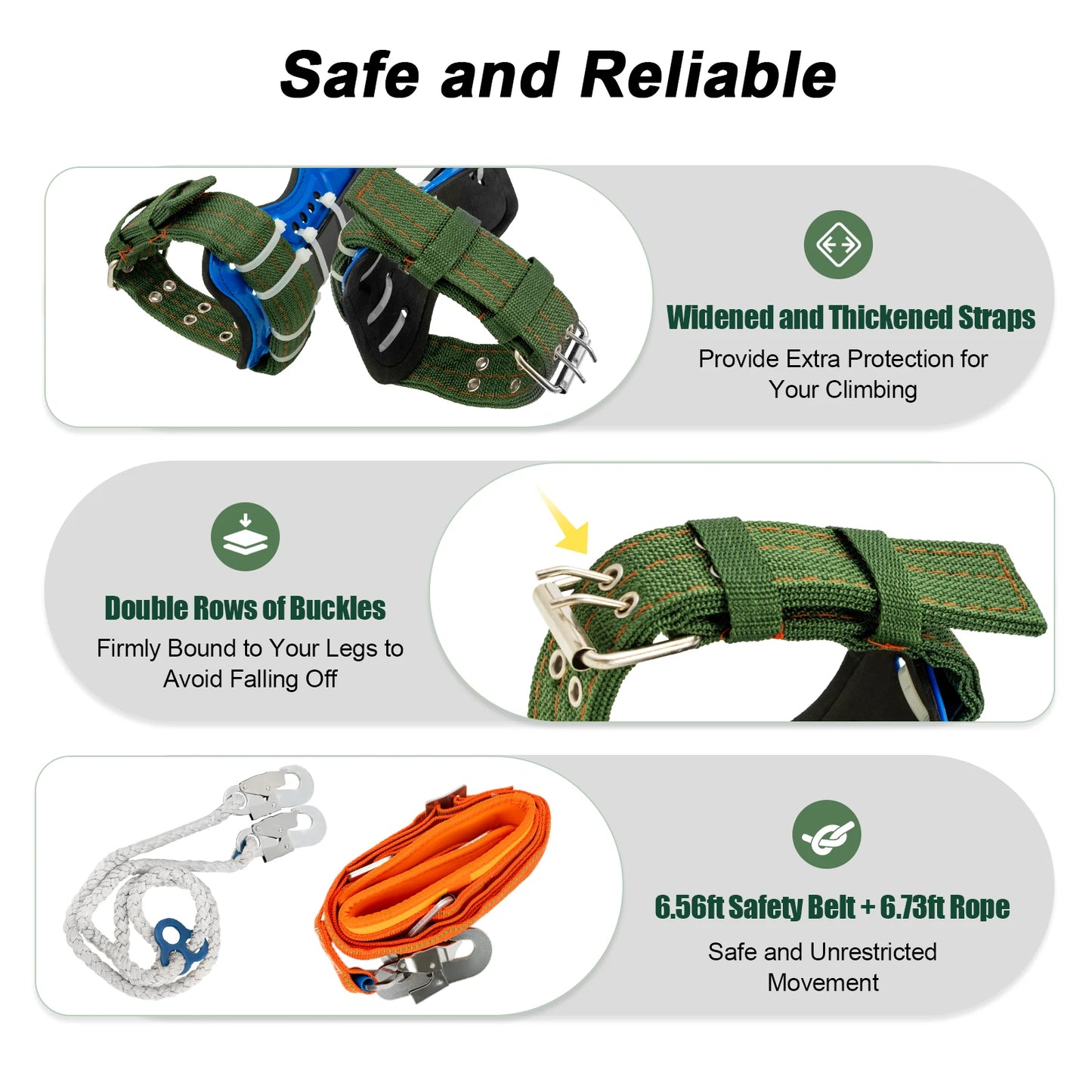 Tree Climbing Spikes Kit With Safety Belt Harness Ergonomic