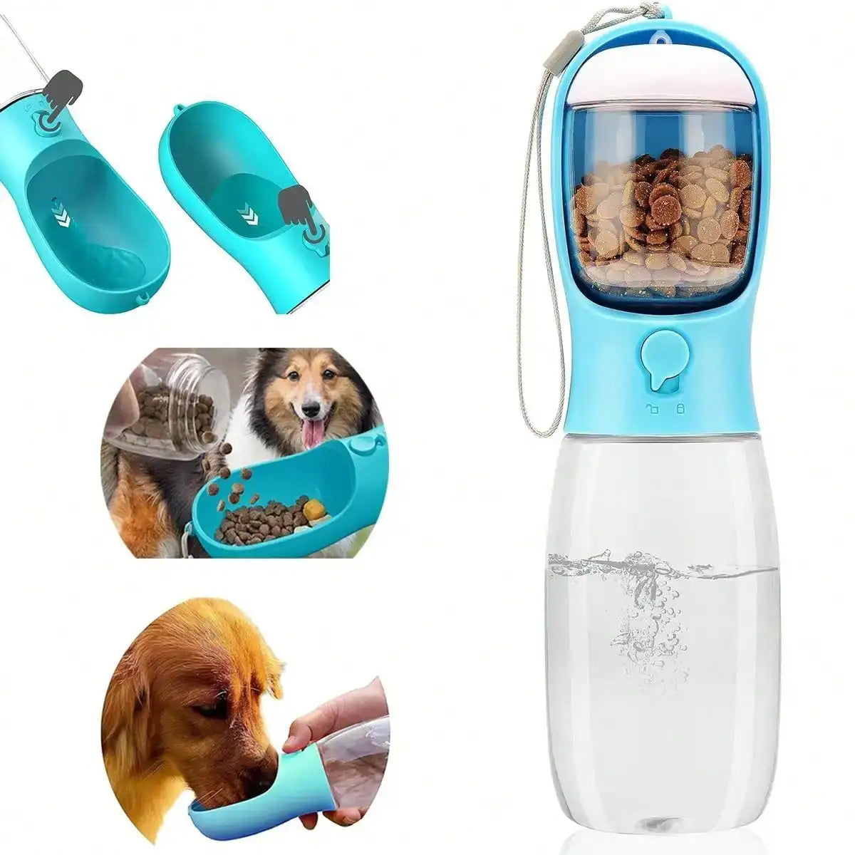 Portable Dog Water Bottle With Food Dispenser Bowl
