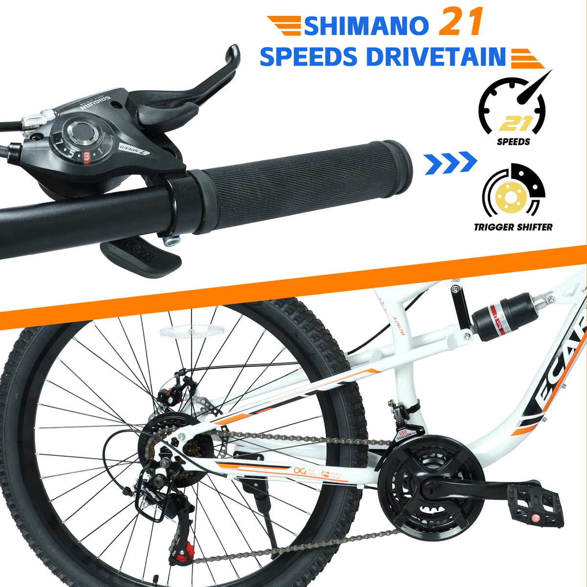 Ecarpat Mountain Bike With 21 Speed And Disc Brakes