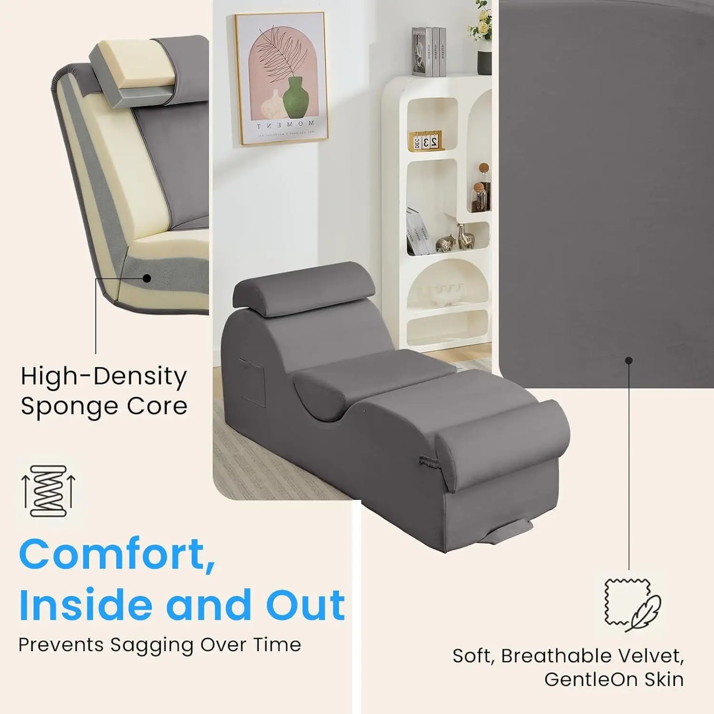 Yoga Chair Lounger With Foam Cushions And Wood Frame Indoor