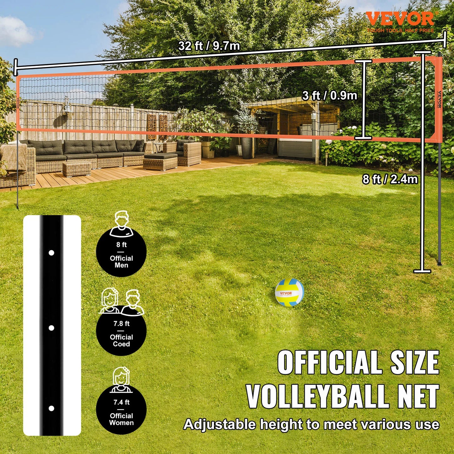 SucceBuy Outdoor Adjustable Height Volleyball Net System