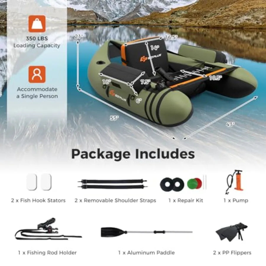 Inflatable Fishing Belly Boat Float Tube With Ruler And Pump