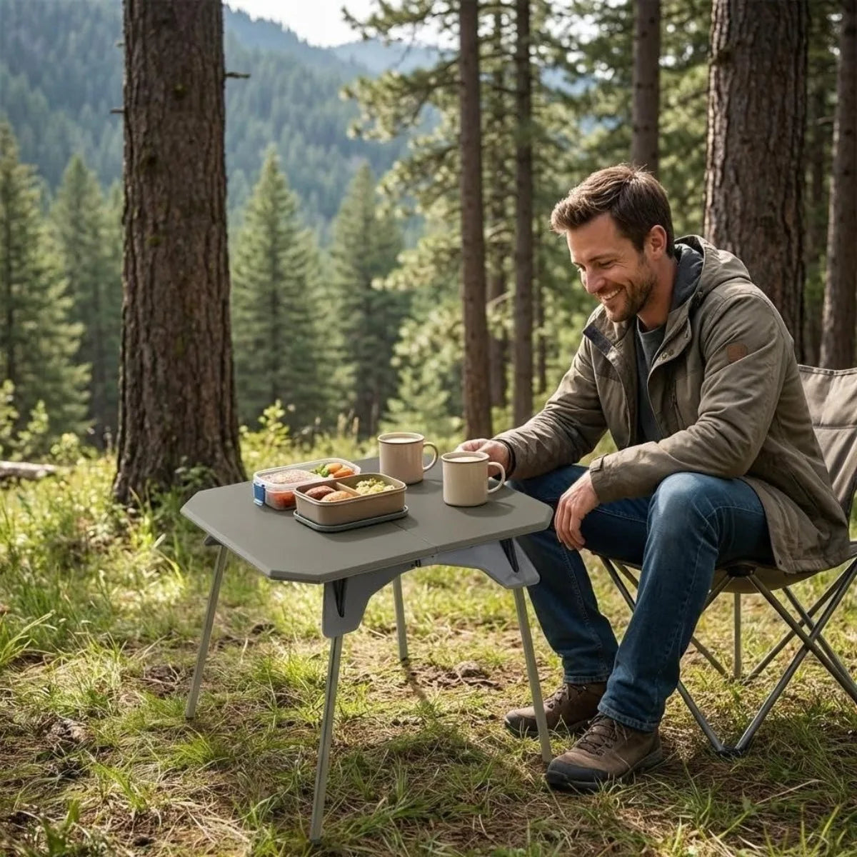 XIUWO Folding Camping Table Wood Portable Outdoor Table
