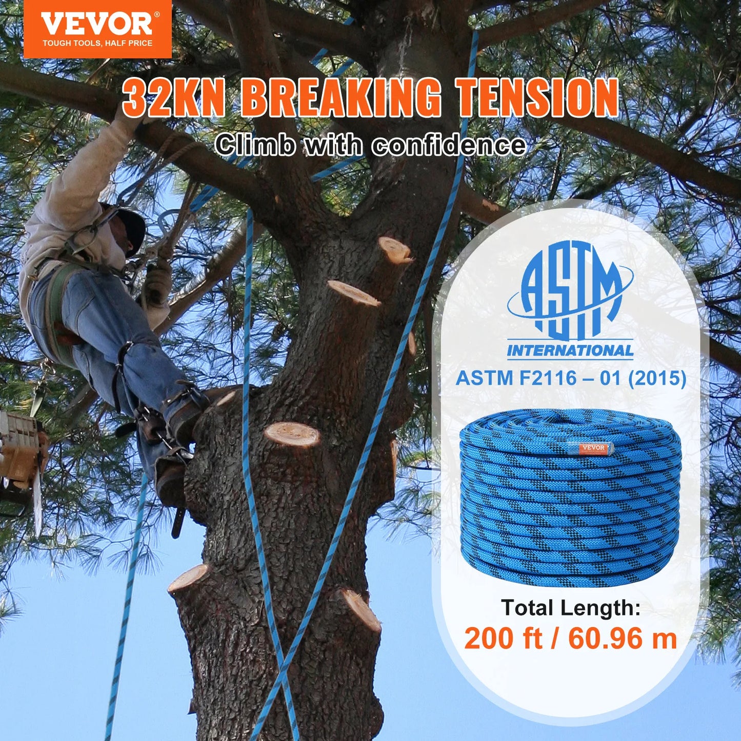 VEVOR Static Climbing Rope 32 kN Break Strength