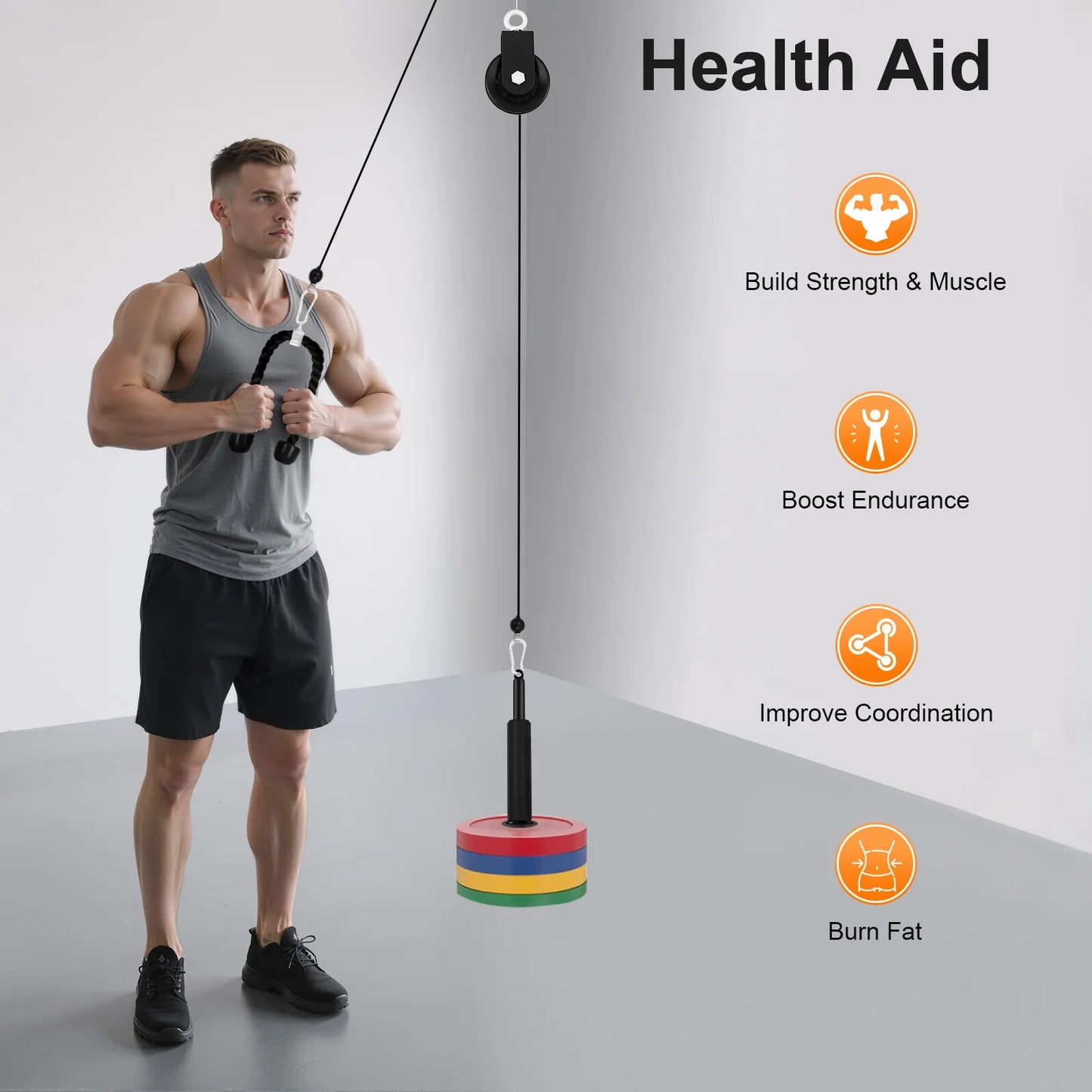 Cable Weight Pulley System With Safety Ropes Home Gym