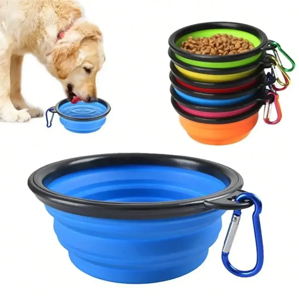 Foldable Dog Feeder Bowl Dispenser With Carabiner Travel