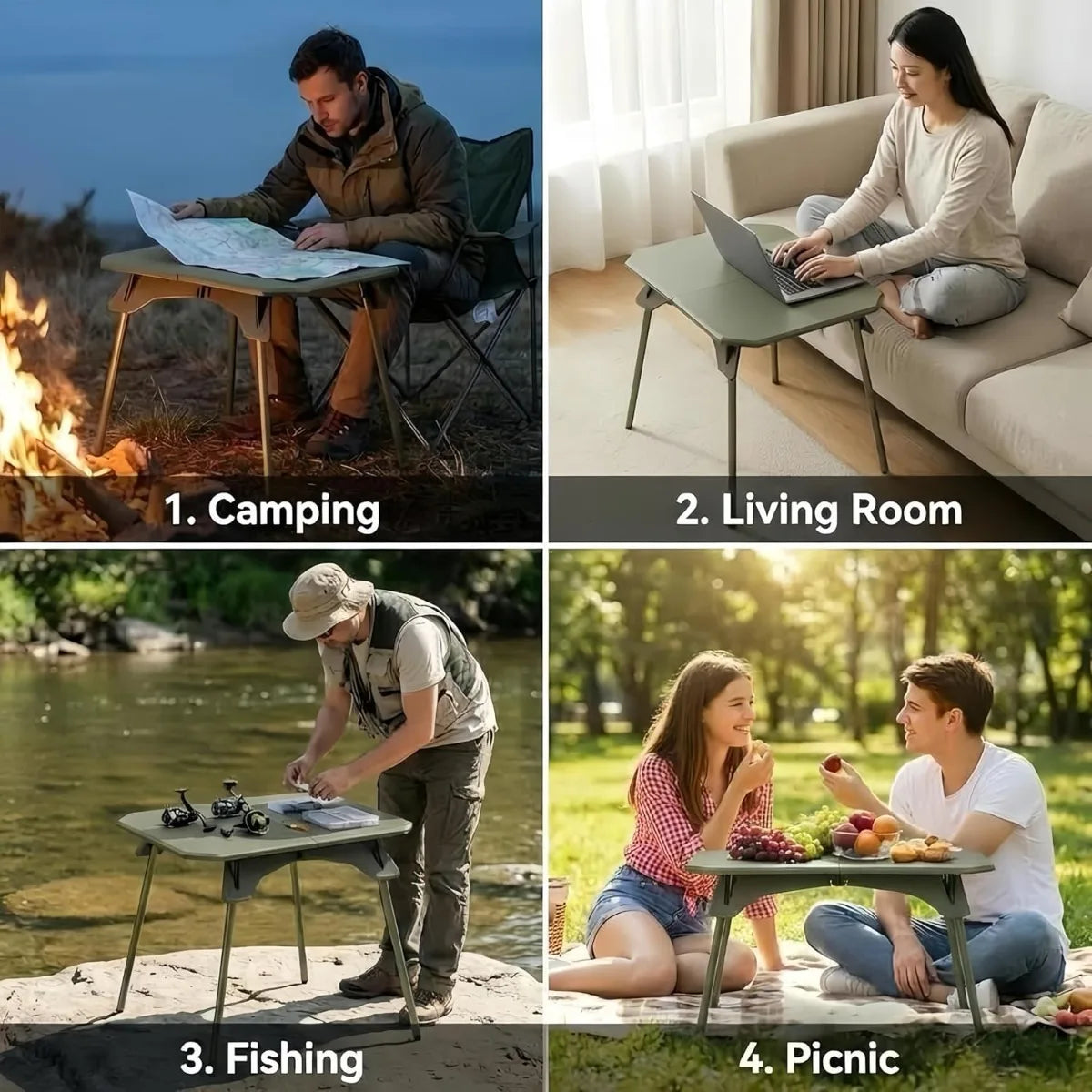 XIUWO Folding Camping Table Wood Portable Outdoor Table