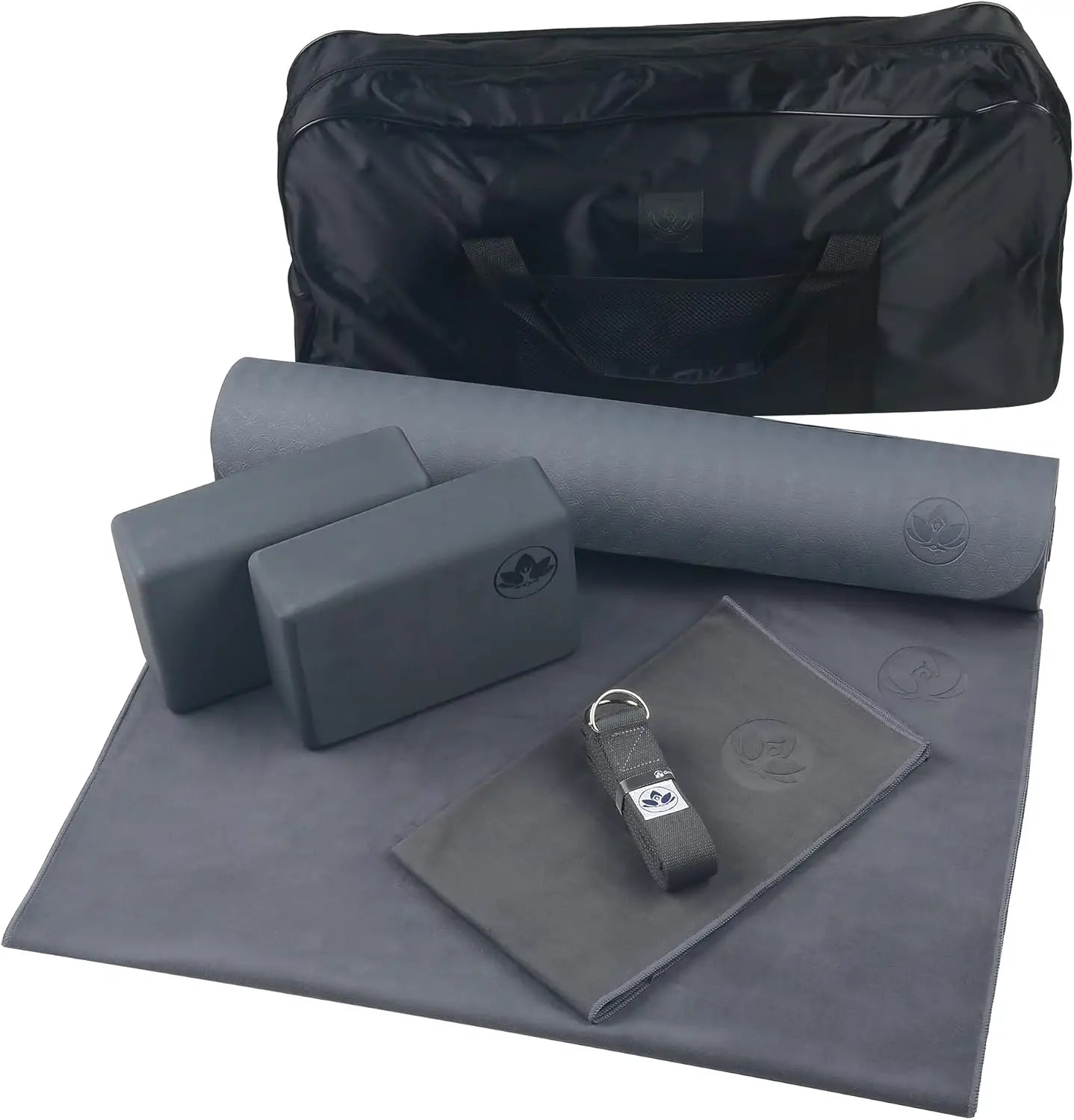 Yoga Kit 7 Piece Cushioned Mat Blocks Strap Towels Bag
