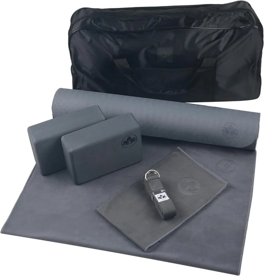 Yoga Kit 7 Piece Cushioned Mat Blocks Strap Towels Bag