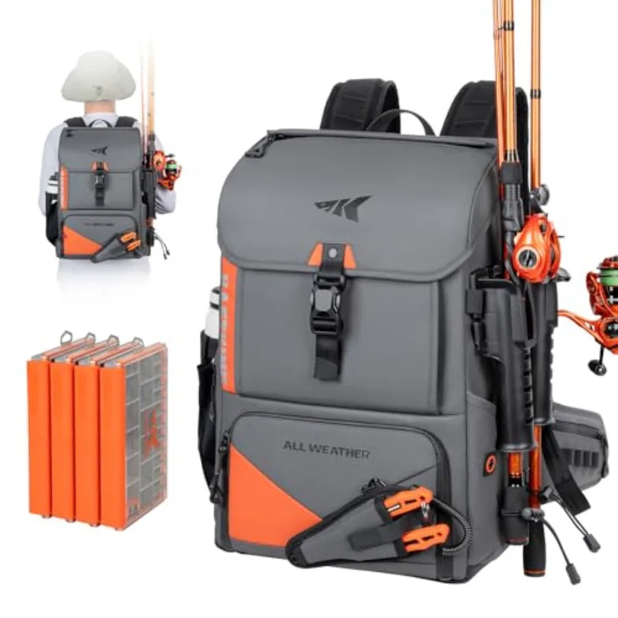 All Weather Fishing Tackle Backpack With 4 Waterproof Boxes