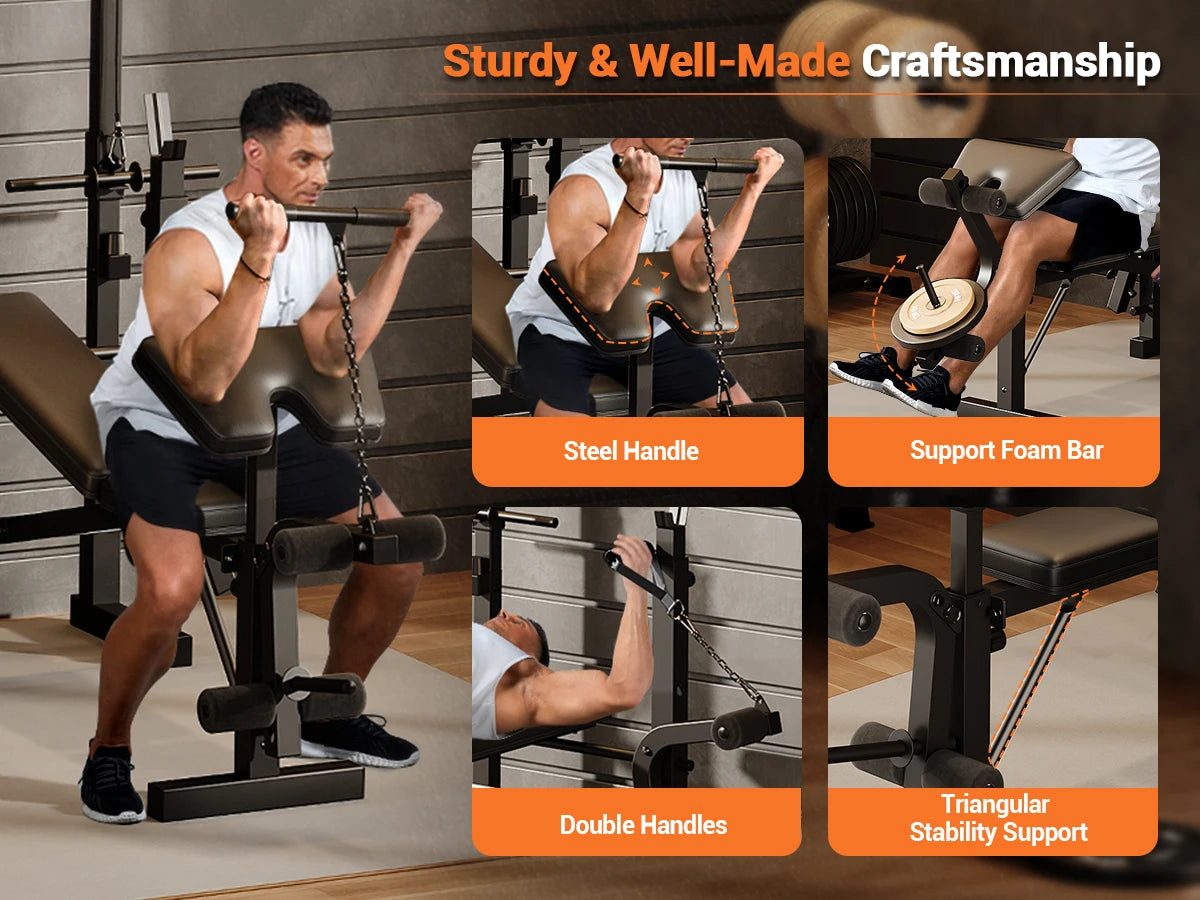HiMISS 4-in-1 Adjustable Weight Bench With Leg Developer