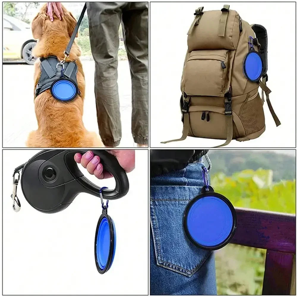 Foldable Dog Feeder Bowl Dispenser With Carabiner Travel